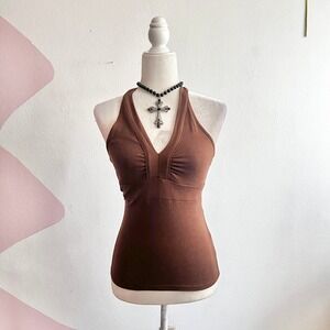 Vintage Y2k Halter Tank Top 2000s Coachella Festival Retro Brown Small